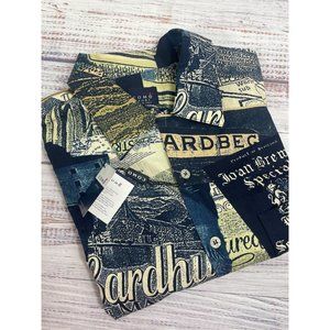 COMO Sport Italy Mens Short Sleeve Button Down Golf‎ Shirt Liquor Print sz L NWT